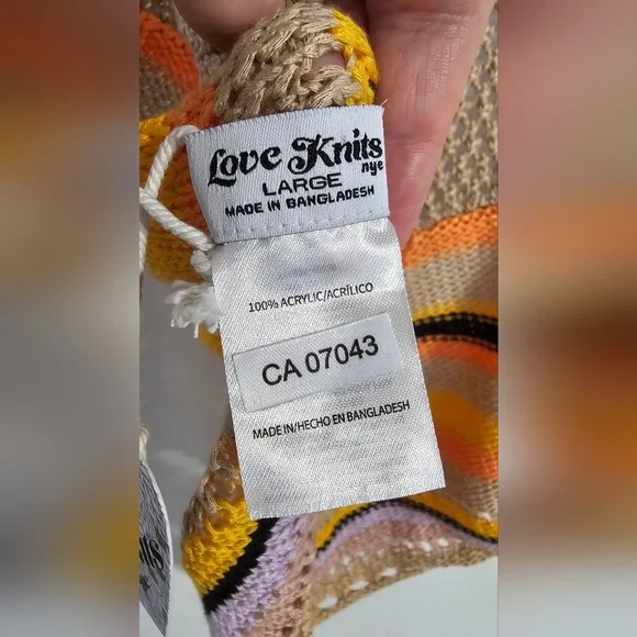 LOVE KNITS NYE Colorful Knit Halter Top Crop Open Back Straps Size L - Picture 4 of 4